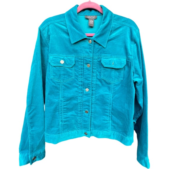 MOTTO turquoise velvet jacket, silver buttons, cuffs, collar, pockets. SzXL - Picture 3 of 15